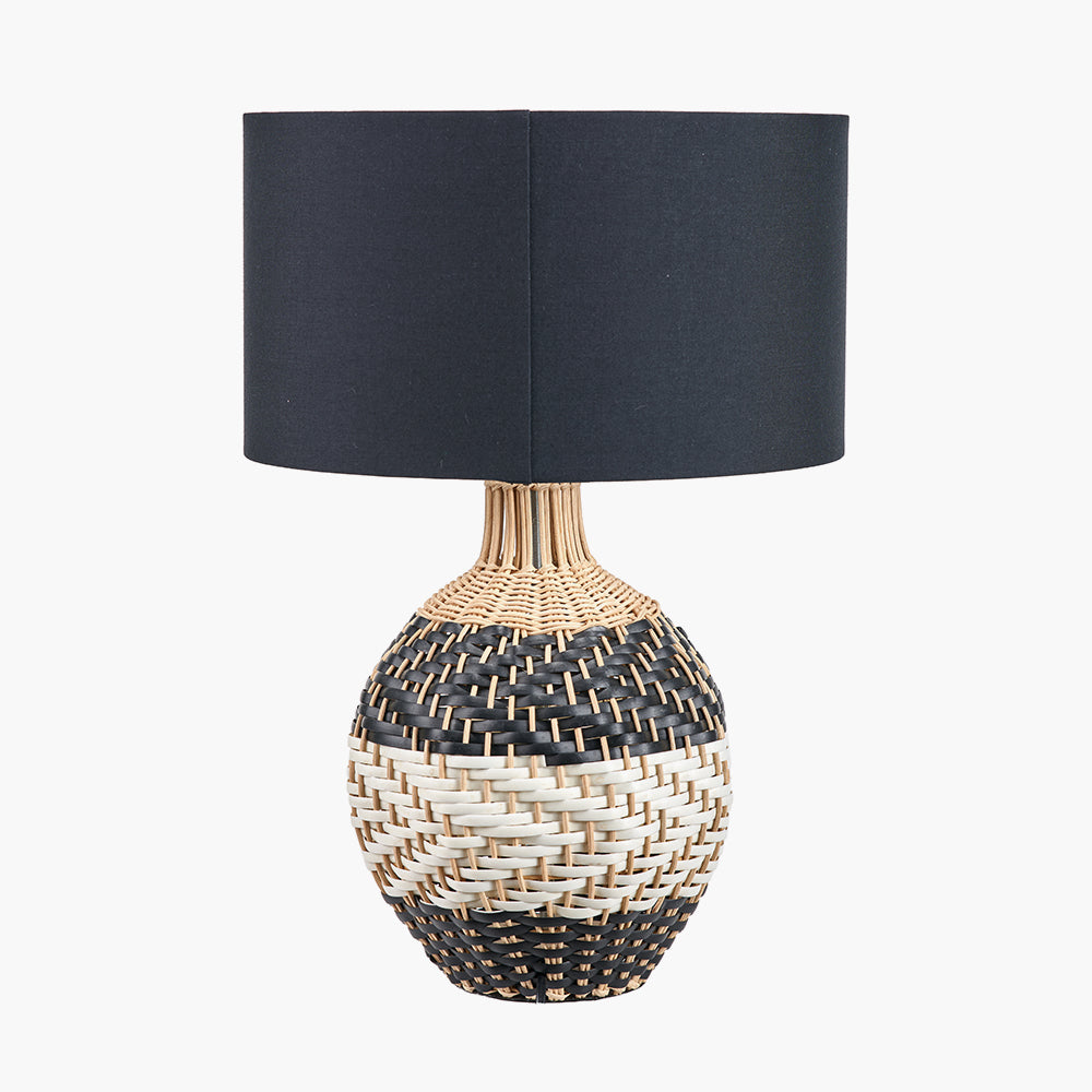 Rowan Natural Rattan Black & White Woven Table Lamp